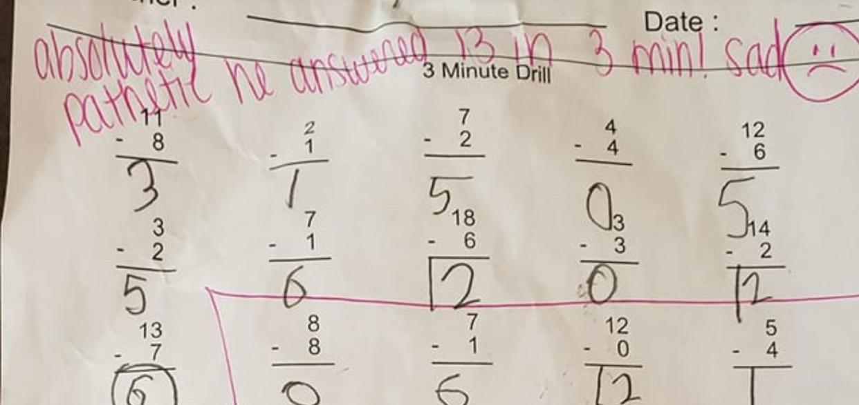 Feedback from a second-grade teacher on a student's math assignment has gone viral, and now a petition is calling for her termination. (Photo: Facebook)