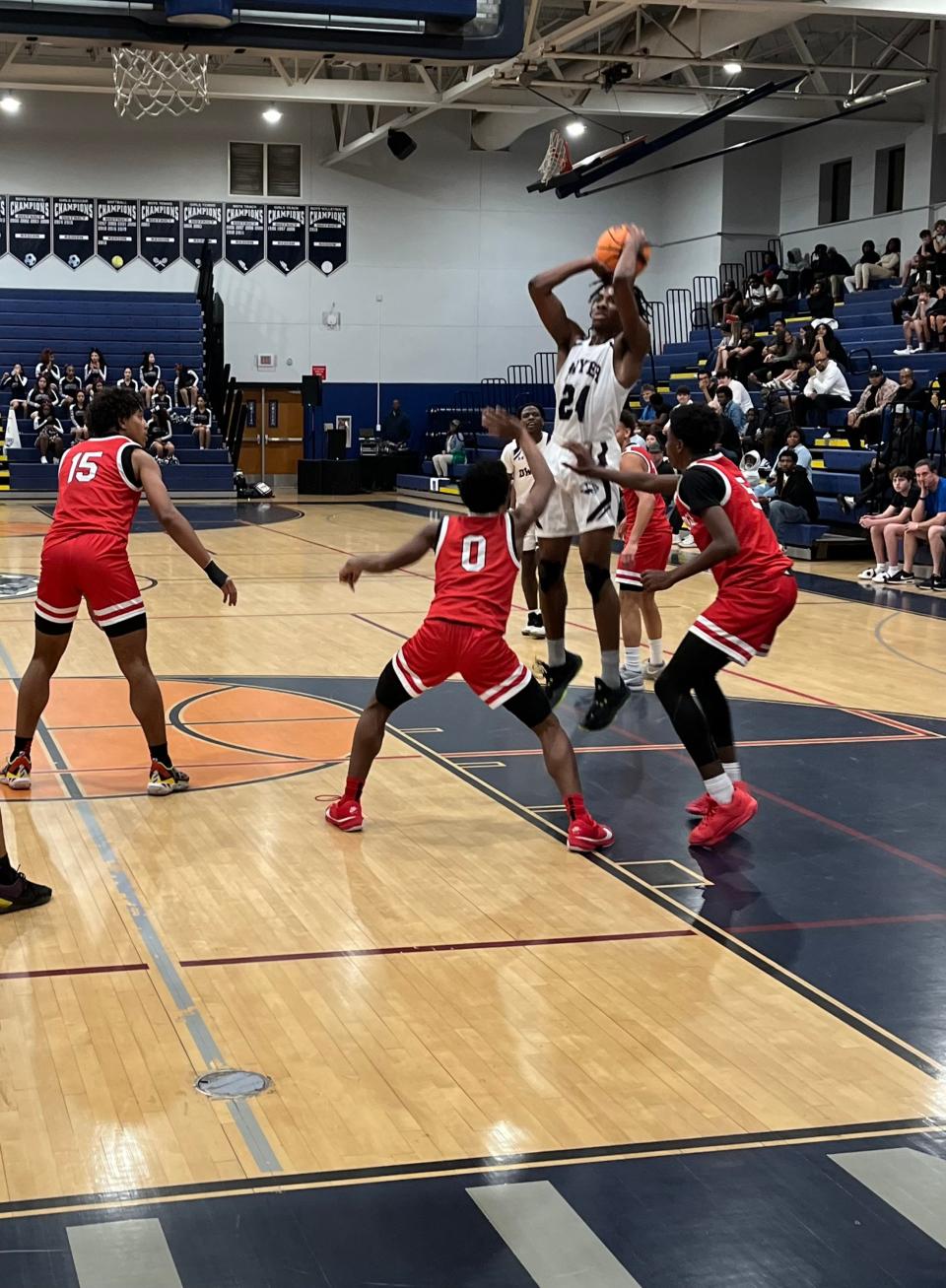 Dwyer's Jaelen Nelson (24), who finished with 17 points, shoots a jumper during the first half Thursday night against Southridge.