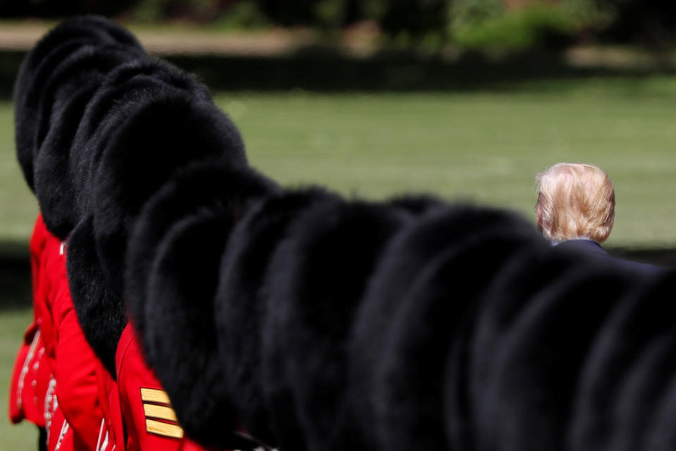 U.S. President Donald Trump inspects an honour guard during a welcome ceremony in Buckingham Palace, in London, Britain, June 3, 2019. (Photo: Carlos Barria/Reuters)