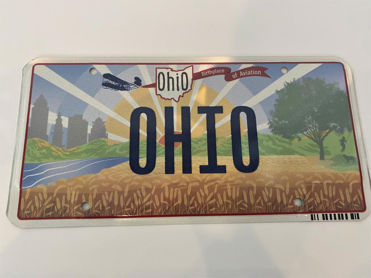 Ohio Gov. Mike DeWine on Thursday unveiled the new "Sunrise in Ohio" license plate, which is expected to be available at the end of the year.