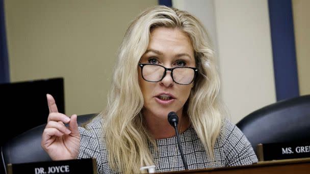 PHOTO: FILE - Representative Marjorie Taylor Greene during a House Select Subcommittee in Washington, DC, March 8, 2023. (Bloomberg via Getty Images, FILE)