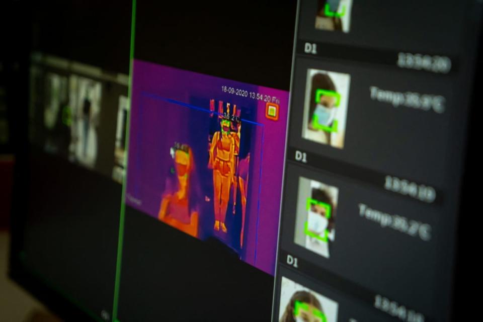 <div class="inline-image__caption"><p>Pupils go through a thermal scanner before entering their school in Bucharest, Romania. </p></div> <div class="inline-image__credit">Andrei Pungovschi</div>