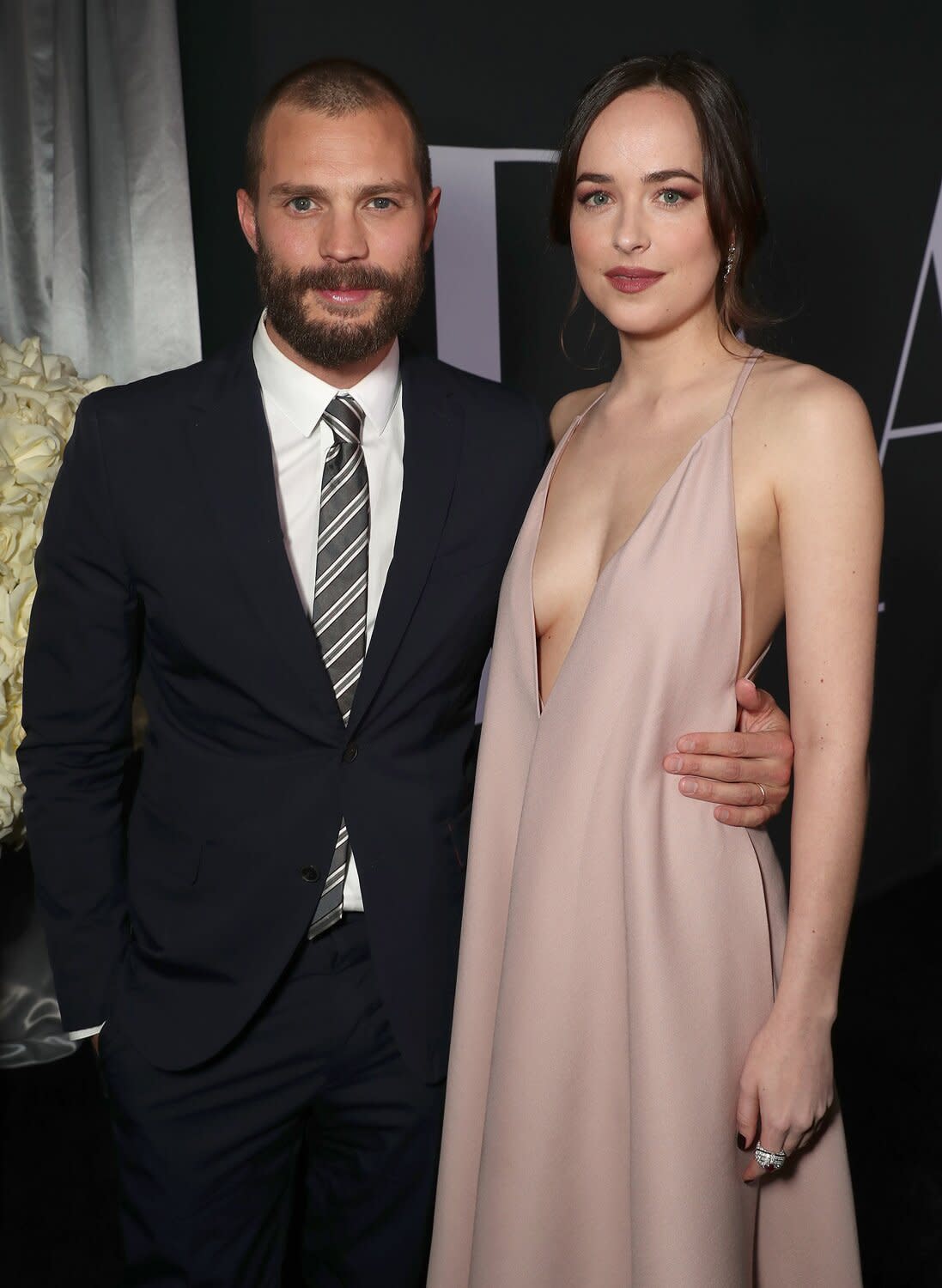 Jamie Dornan and Dakota Johnson attend the premiere of Universal Pictures' "Fifty Shades Darker" at The Theatre at Ace Hotel on February 2, 2017 in Los Angeles, California.