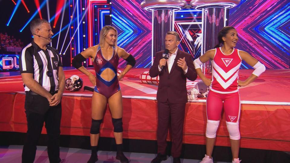 Gladiators,2,(L-R) MARK CLATTENBURG, DIAMOND, BRADLEY WALSH, ZOE MCINTOSH,**UNDER EMBARGO UNTIL 00:01 TUESDAY 16TH JANUARY 2024.,Â© Hungry Bear Media Ltd