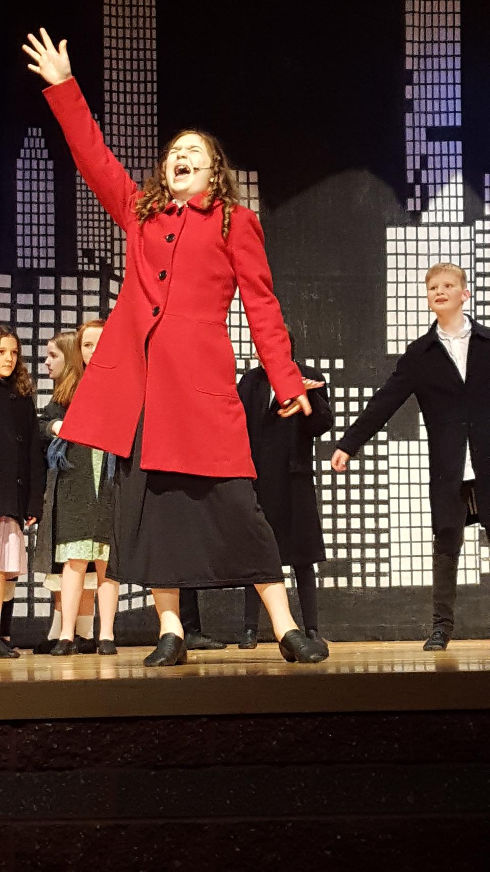 Samantha Boragine, performing in a production of Annie, as Star-to-Be, in 2018, with DramaFun Musical Theater.