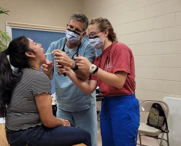 Students from Louisiana NW State University provided free medical assessments for local farmworkers’ families in June 2021.