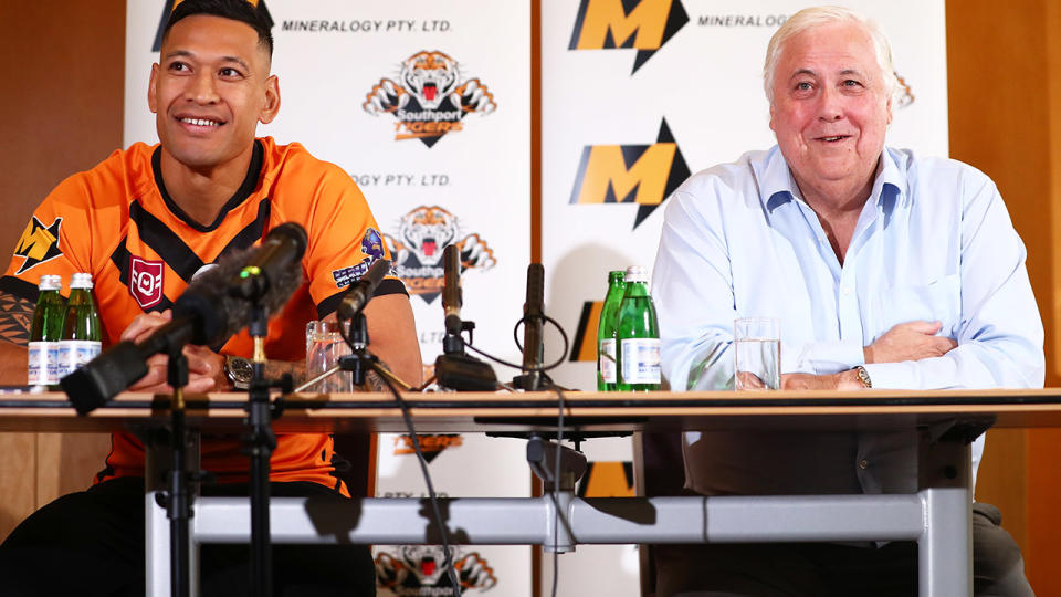 Israel Folau and Clive Palmer, pictured here at their press conference.