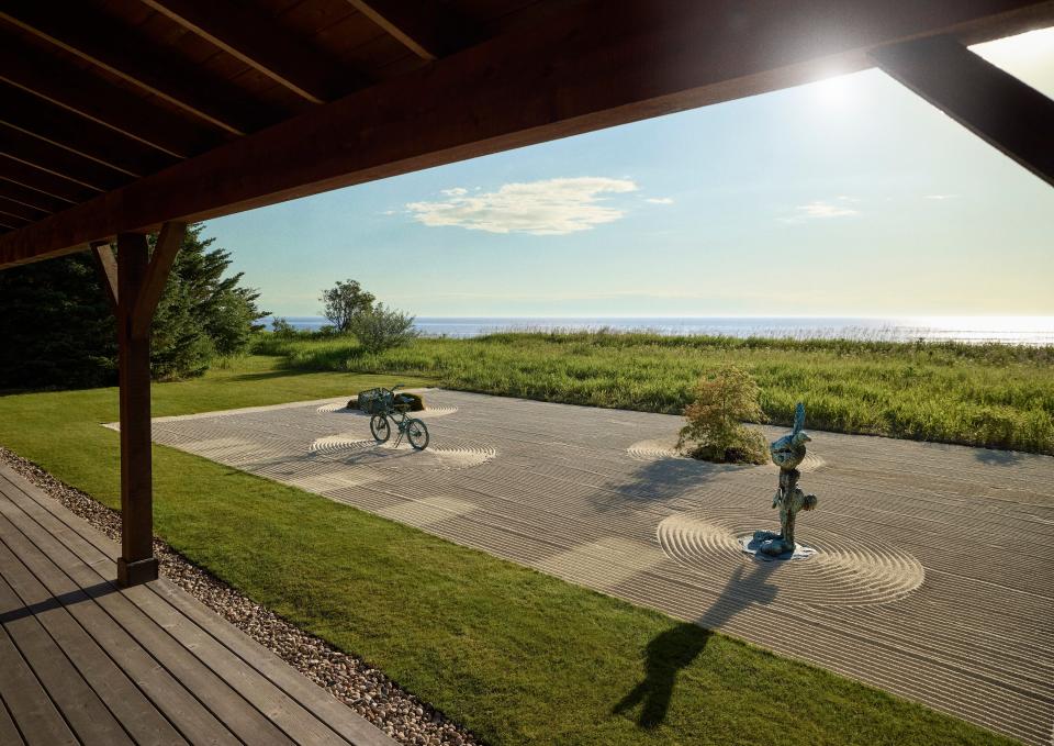 A zen garden outside the cabin. As part of the partnership, six Daniel Arsham sculptures are scattered throughout Destination Kohler, including on its renowned golf course.