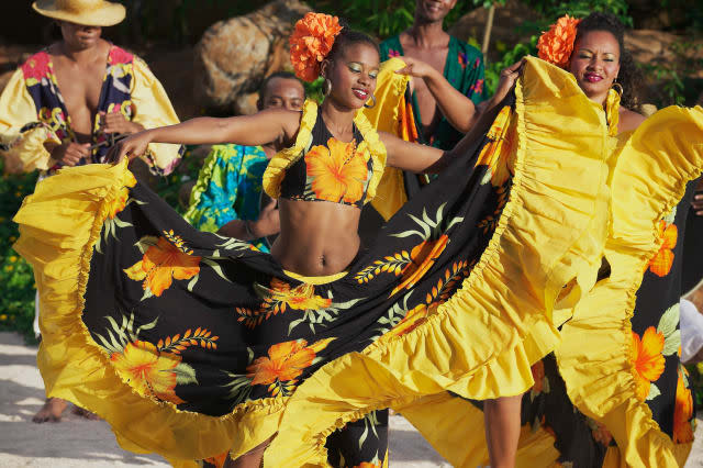 People perform traditional Sega dance in Ville Valio, Mauritius.
