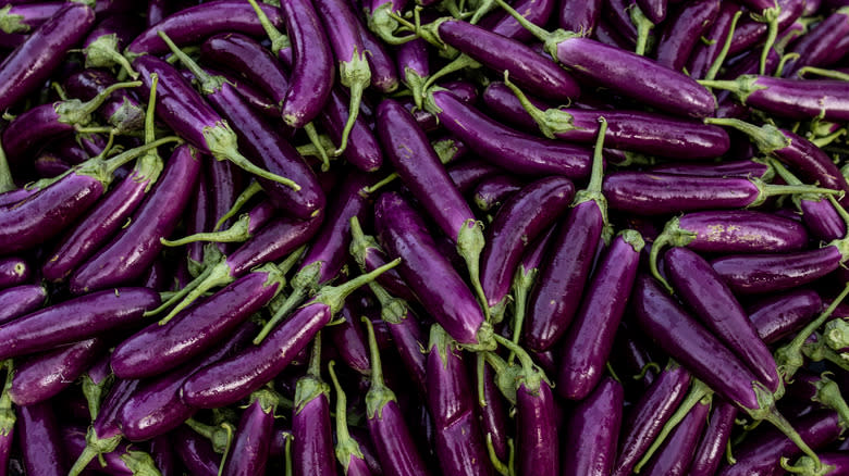Skinny purple Japanese eggplants