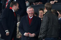 <p>Ex-Manchester United boss Sir Alex Ferguson takes his place in the stand </p>