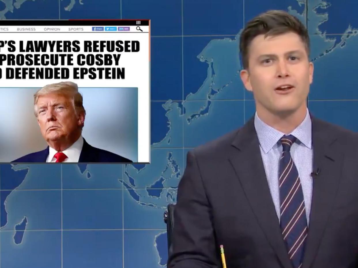 <p>SNL’s Colin Jost urges Donald Trump to attend his own impeachment trial on Weekend Update</p> (Twitter / NBC)