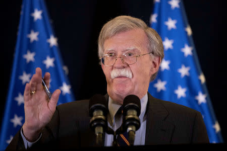 FILE PHOTO: U.S. National Security Advisor John Bolton speaks during a news conference in Jerusalem, August 22, 2018. Abir Sultan/Pool via REUTERS/File Photo