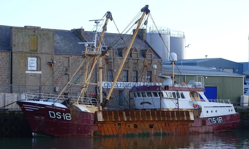 British fishing trawler Cornelis Gert Jan is seen docked in Peterhead