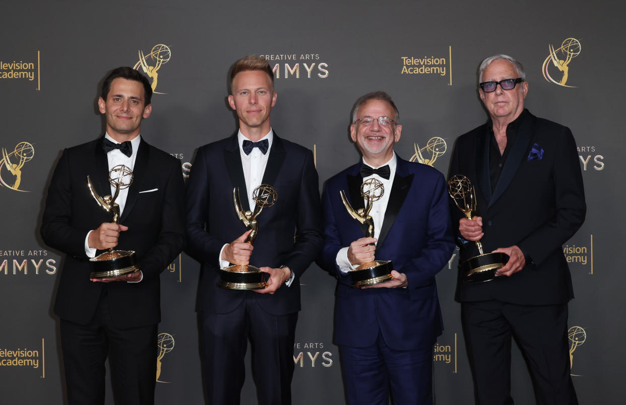 Benj Pasek, Justin Paul, Marc Shaiman and Scott Wittman at day 2 of the 76th Creative Arts Emmy Awards held at the Peacock Theater on September 8, 2024 in Los Angeles, California. (Photo by JC Olivera/Variety via Getty Images)