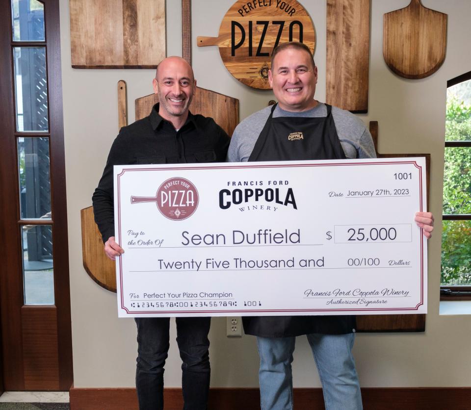 Toms River resident Sean Duffield (right) and New York Times bestselling author Dan Richer, posing at the 2023 Francis Ford Coppola Winery "Perfect Your Pizza" Contest.