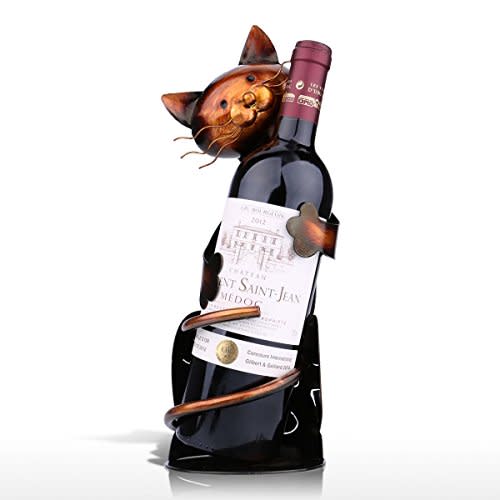 Tooarts Cat Shaped Wine Holder Wine Rack shelf Metal Sculpture Practical Home decoration Crafts (Amazon / Amazon)