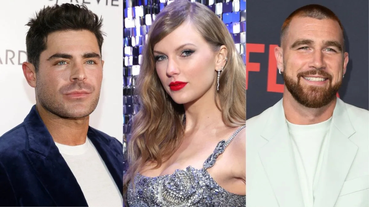 Zac Efron, Taylor Swift and Travis Kelce.<p>Taylor Hill/Getty Images, Kevin Mazur/Getty Images and JC Olivera/Getty Images</p>