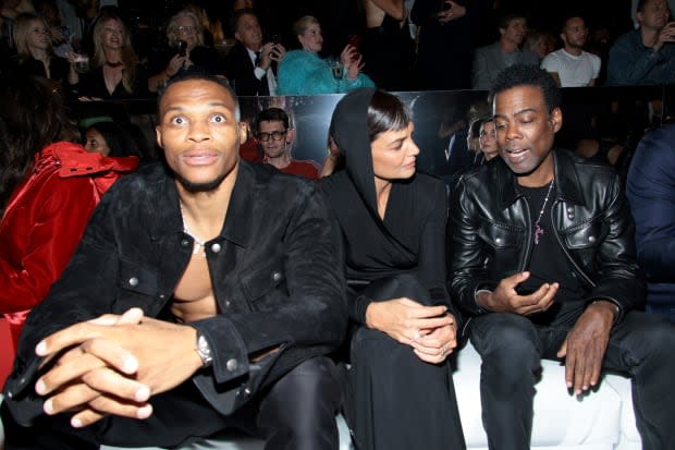 <p>Russell Westbrook, Katie Holmes and Chris Rock attend Tom Ford's Spring 2023 show. Photo: Dimitrios Kambouris/Getty Images for NYFW: The Shows</p>