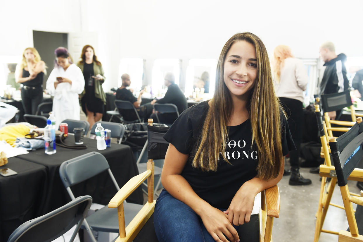 Aly Raisman backstage at Olay’s “Face Anything” New York Fashion Week Make-Up Free Runway Show. (Photo: Ilya S. Savenok/Getty Images for Olay)