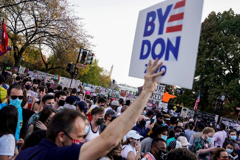 People celebrate Biden's victory in the 2020 presidential election over U.S. President Trump in Washington