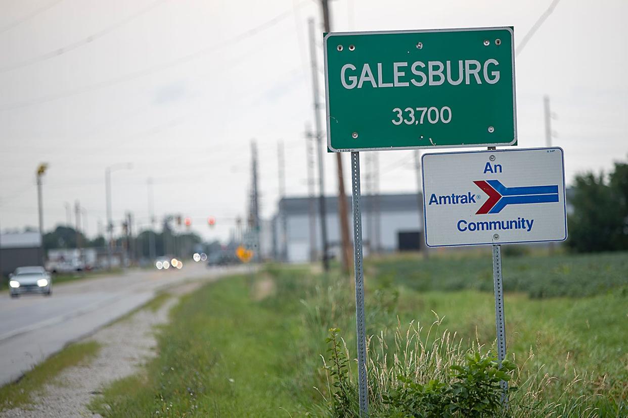 A sign on Route 41 shows the Galesburg population as 33,700 in this photo taken on Thursday, Aug. 12, 2021.