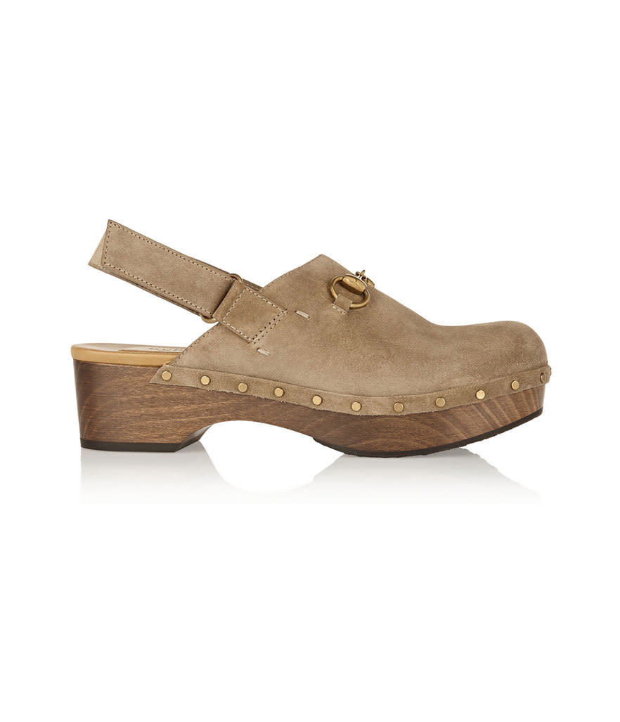 <p>Gucci Horsebit-Detailed Suede Clogs, $795, <a href="http://www.net-a-porter.com/us/en/product/607330/Gucci/horsebit-detailed-suede-clogs" rel="nofollow noopener" target="_blank" data-ylk="slk:net-a-porter.com;elm:context_link;itc:0;sec:content-canvas" class="link ">net-a-porter.com</a><br><br></p>