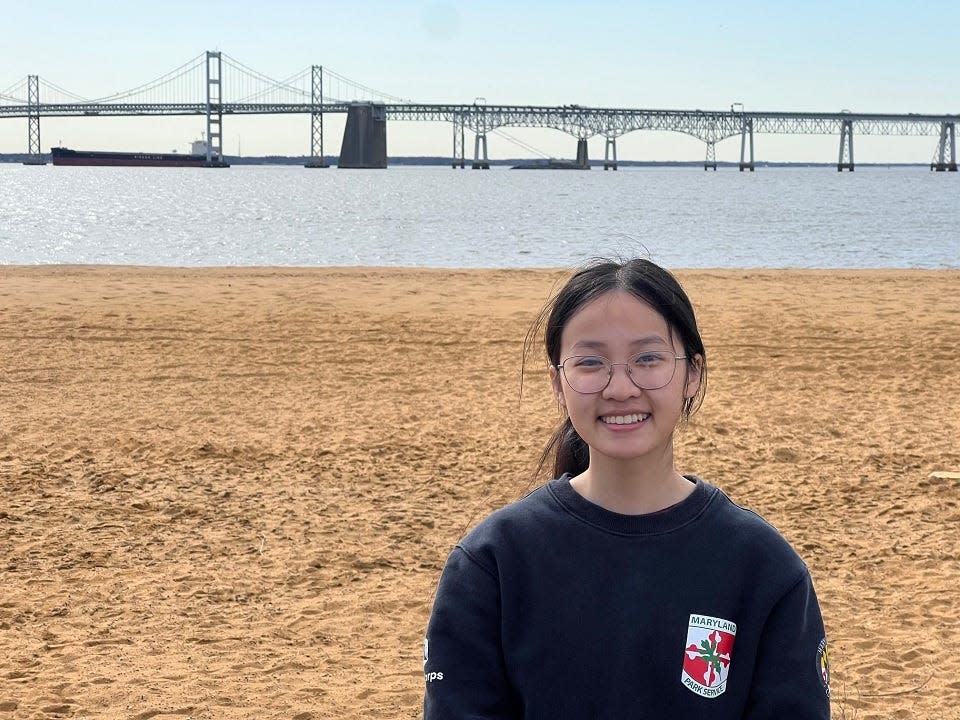 Maryland Conservation Corps member Jenny Ha, of Hagerstown, poses for a photograph at Sandy Point State Park in Annapolis on March 12, 2024.