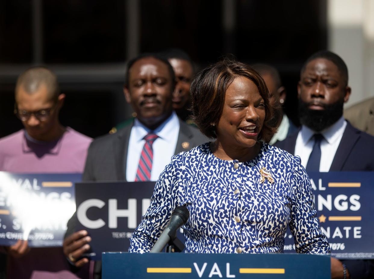 Democratic Congressperson Val Demings speaks during a press conference before officially filing to run for U.S. Senate on Tuesday, May 31, 2022 in Tallahassee, Fla.