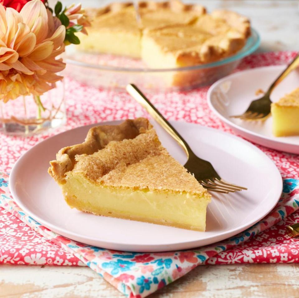 <p>This Southern pie tastes just as sweet and custardy as it looks. The cornmeal helps to thicken the pie and it gives the filling a little bit of texture. </p><p><a href="https://www.thepioneerwoman.com/food-cooking/recipes/a37856058/chess-pie-recipe/" rel="nofollow noopener" target="_blank" data-ylk="slk:Get the recipe.;elm:context_link;itc:0;sec:content-canvas" class="link "><strong>Get the recipe.</strong></a></p>