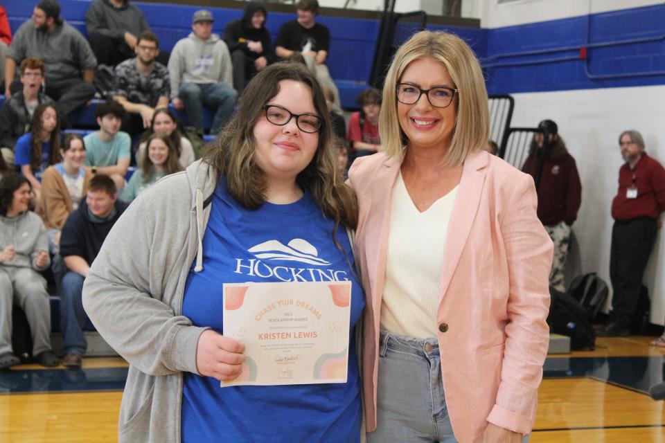 Deidre Rowland, owner of the Kindly Boutique, presented Chillicothe High School student Kristen Lewis with a $1,000 scholarship for participating in the Keys to Success program on May 8, 2023.