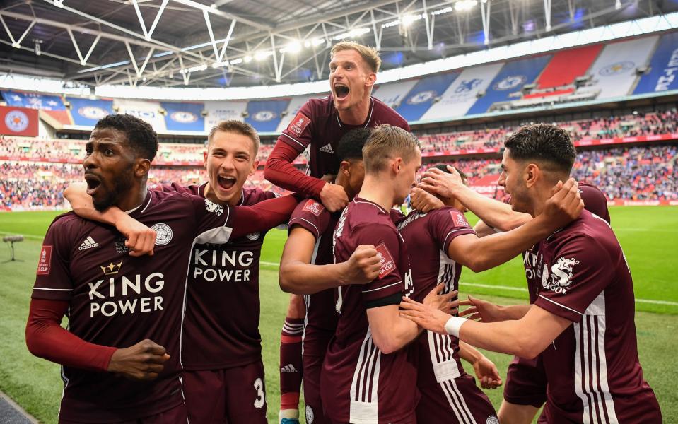 That winning feeling for Leicester players are they celebrate Tielemans' winner - GETTY IMAGES