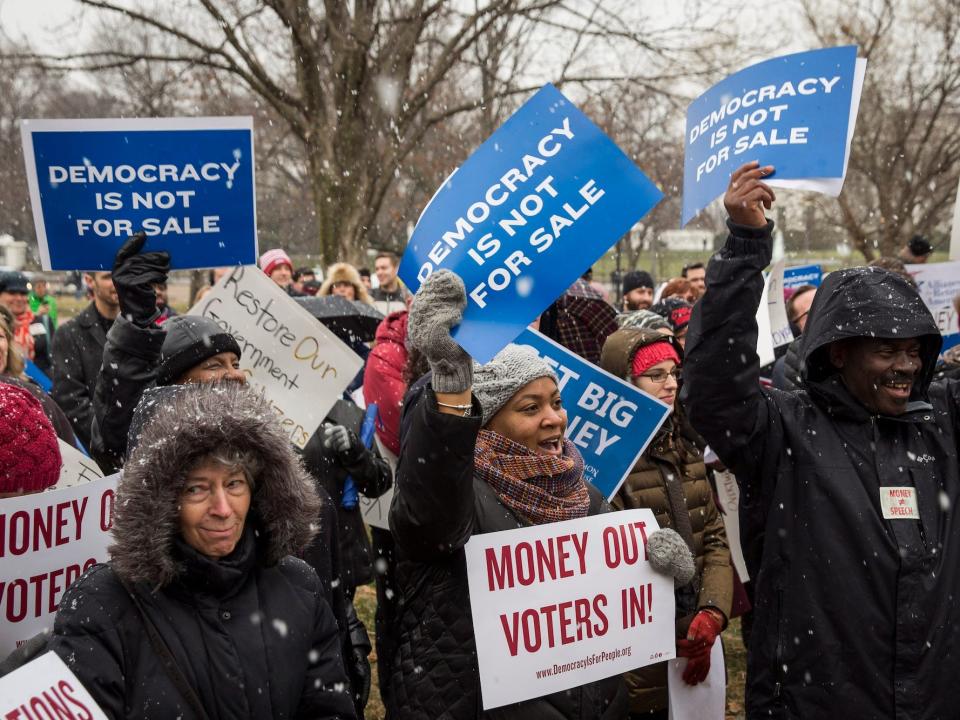 A protest against the influence of money in US politics
