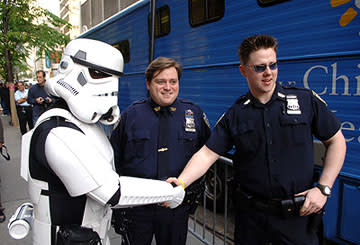  Premiere: Security guards sell their souls to the Empire at the NY premiere of 20th Century Fox's <a href="/movie/1808406061/info" data-ylk="slk:Star Wars: Episode III - Revenge of the Sith;elm:context_link;itc:0;sec:content-canvas" class="link ">Star Wars: Episode III - Revenge of the Sith</a> - 5/12/2005<br>Photo: <a href="http://www.wireimage.com" rel="nofollow noopener" target="_blank" data-ylk="slk:Dimitrios Kambouris, Wireimage.com;elm:context_link;itc:0;sec:content-canvas" class="link ">Dimitrios Kambouris, Wireimage.com</a>