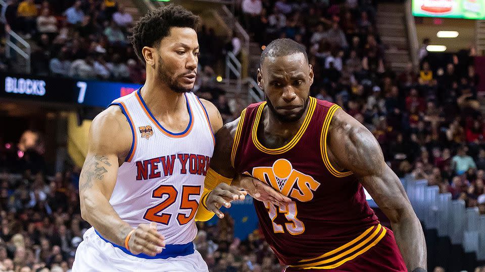 Derrick Rose battles LeBron James. Pic: Getty