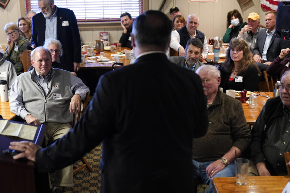 Audience members listen as former Secretary of State Mike Pompeo speaks at the West Side Conservative Club, Friday, March 26, 2021, in Urbandale, Iowa. (AP Photo/Charlie Neibergall)