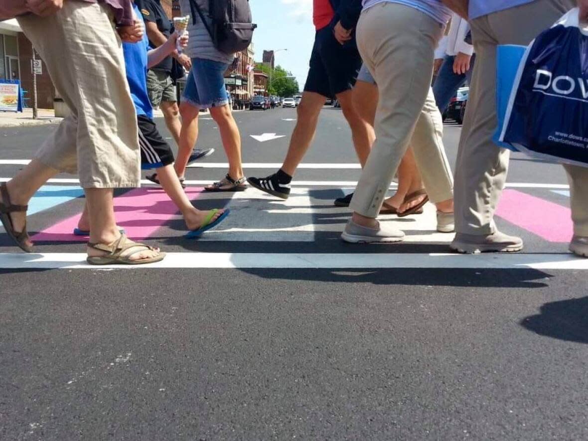 The painted crossings represent symbols of human rights and gender diversity.  (Tom Steepe/CBC - image credit)