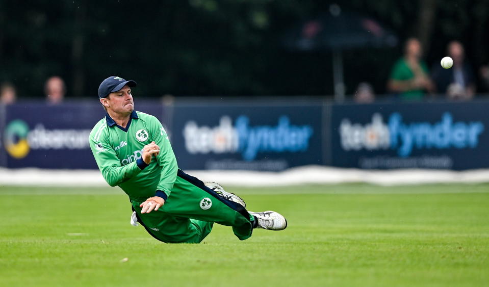 <p>Antrim , United Kingdom - 8 September 2021; William Porterfield of Ireland fields the ball during match one of the Dafanews International Cup ODI series between Ireland and Zimbabwe at Stormont in Belfast. (Photo By Seb Daly/Sportsfile via Getty Images)</p>
