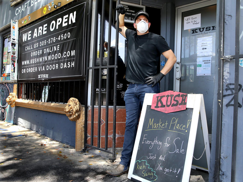 Matt "Kush" Kusher stands outside his restaurant KUSH in Wynwood, Miami, Fla., April 29, 2020. Kusher and other restaurant owners are struggling after being denied funds from the first Paycheck Protection Program, PPP, and need the help from the second roll out to prevent from closing their businesses. (Charles Trainor Jr./Miami Herald/Tribune News Service via Getty Images)