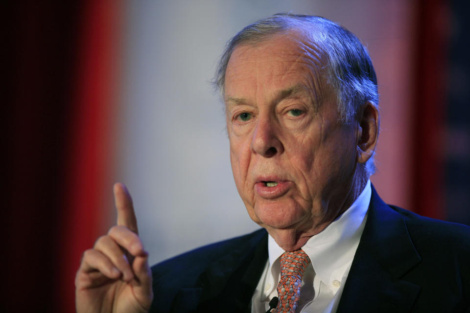 FILE - In this June 15, 2009, file photo, T. Boone Pickens, president of BP Capital Group, speaks at Time Warner's headquarters in New York. Pickens, a brash and quotable oil tycoon who grew even wealthier through corporate takeover attempts, died Wednesday, Sept. 11, 2019. He was 91. (AP Photo/Mark Lennihan, File)