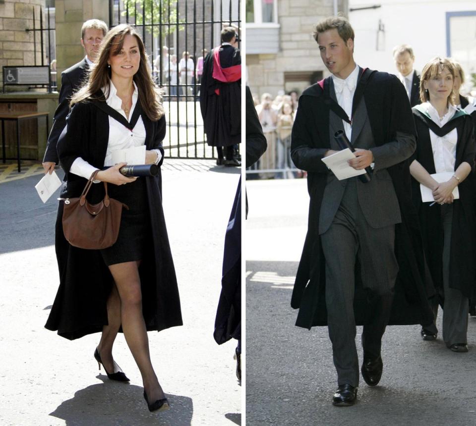 Kate Middleton and Prince William after their graduation ceremony at St Andrews in 2005 (Michael Dunlea/Daily Mail/PA) (PA Media)