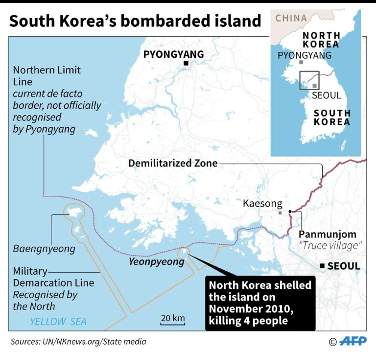 Map showing South Korea's Yeonpyeong island near the border with North Korea