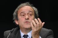 UEFA President Michel Platini speaks during a press conference prior to the 65th FIFA Congress on May 28, 2015 in Zurich