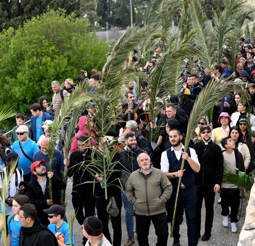 Christians walk in Palm Sunday procession in Jerusalem