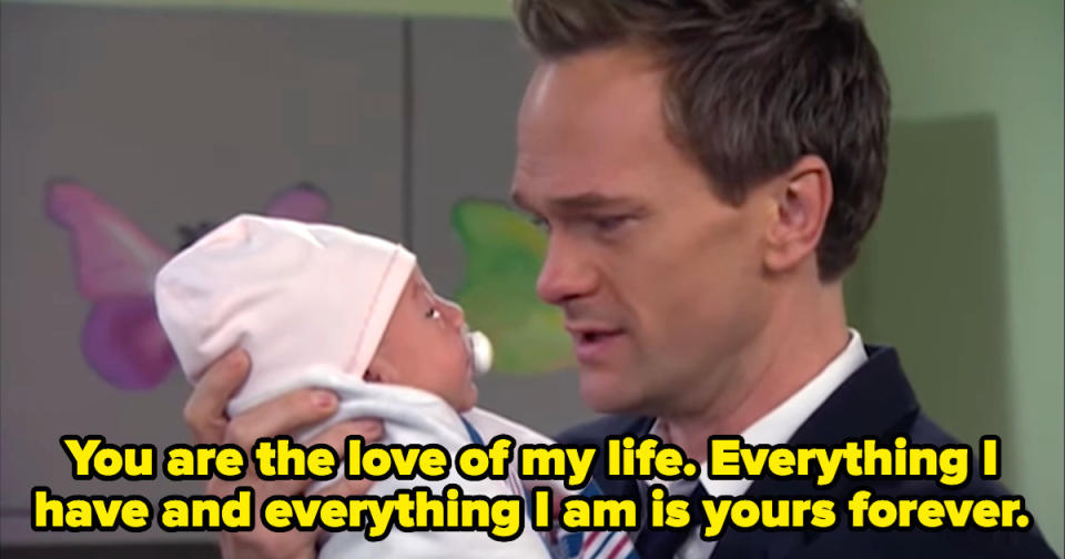 Barney saying, "You are the love of my life, everything I have and everything I am is yours forever"