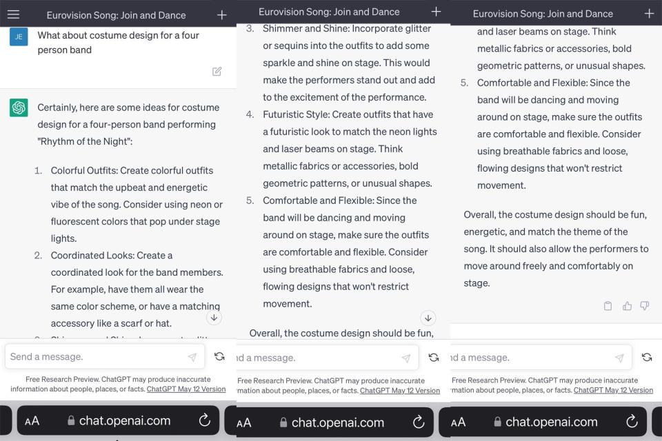 Costume design for a Eurovision song written by ChatGPT.