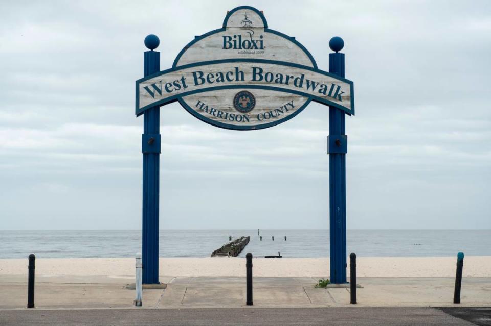 RW Development plans to build a pier on public property the city and county control at the foot of Veterans Avenue. What remains of the city of Biloxi’s pier, destroyed in 2005 by Hurricane Katrina, is pictured on Tuesday, March 5, 2024. The new pier will connect to a beach boardwalk built by Harrison County. Hannah Ruhoff/Sun Herald