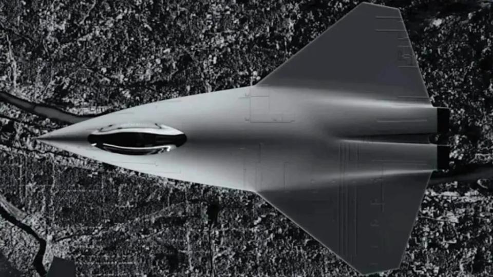 A rendering of a notional crewed sixth-generation stealth combat aircraft. <em>Collins Aerospace</em><br>