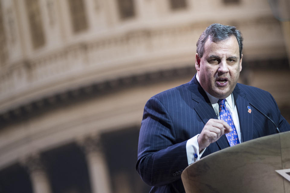 New Jersey Governor Chris Christie speaks during the American Conservative Union Conference March 6, 2014 in National Harbor, Maryland. The annual conference is a meeting of politically conservatives Americans. (Photo credit should read BRENDAN SMIALOWSKI/AFP/Getty Images)