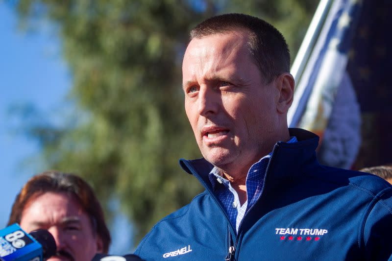 Ric Grenell speaks during a Trump campaign press conference outside the Clark County Election Center in North Las Vegas